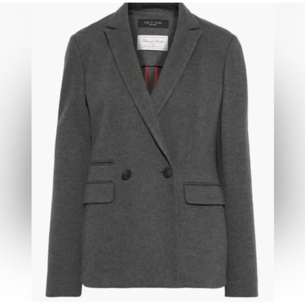 Rag & Bone Leon Double-Breasted Wool Flannel Blazer In Gray Size 10 Neutral Work - Picture 3 of 9